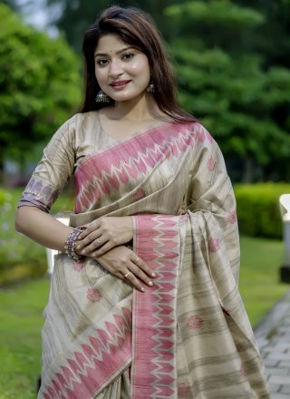 Red Tussar Silk Contemporary Sari