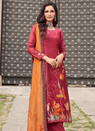 Red Velvet Digital Print Work Salwar Suit