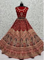 Red Velvet Zircon Lehenga Choli