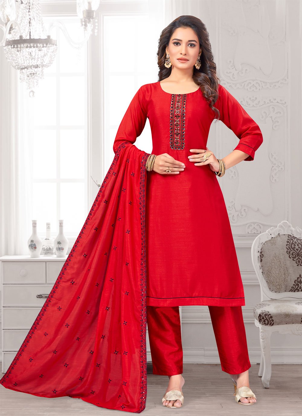Buy online Red Salwar Semi-stitched Suit from Suits & Dress material for  Women by Fashionuma for ₹1599 at 57% off | 2024 Limeroad.com