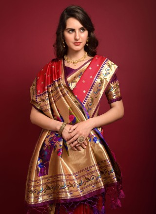 Red Wedding Silk Trendy Saree