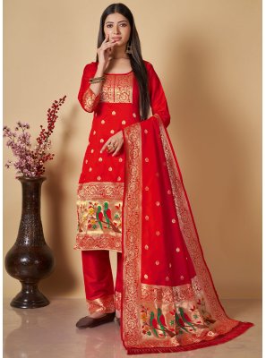 Red Woven Salwar Suit