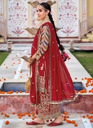 Red Zari Engagement Readymade Salwar Suit