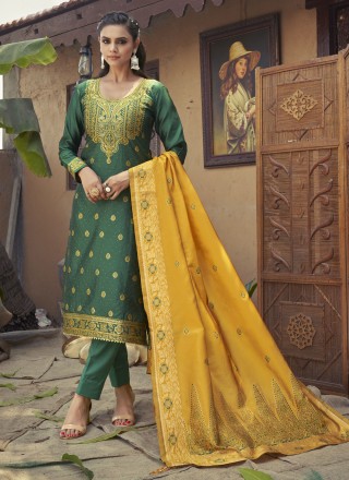 Resham Banarasi Silk Trendy Salwar Kameez in Green