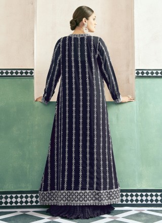 Resham Navy Blue Designer Gown