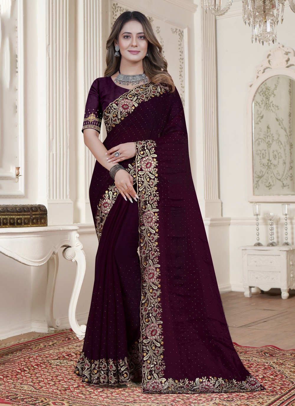 Buy Silk Party Wear Saree In Burgundy Red Color Online - SARV08758 | Andaaz  Fashion