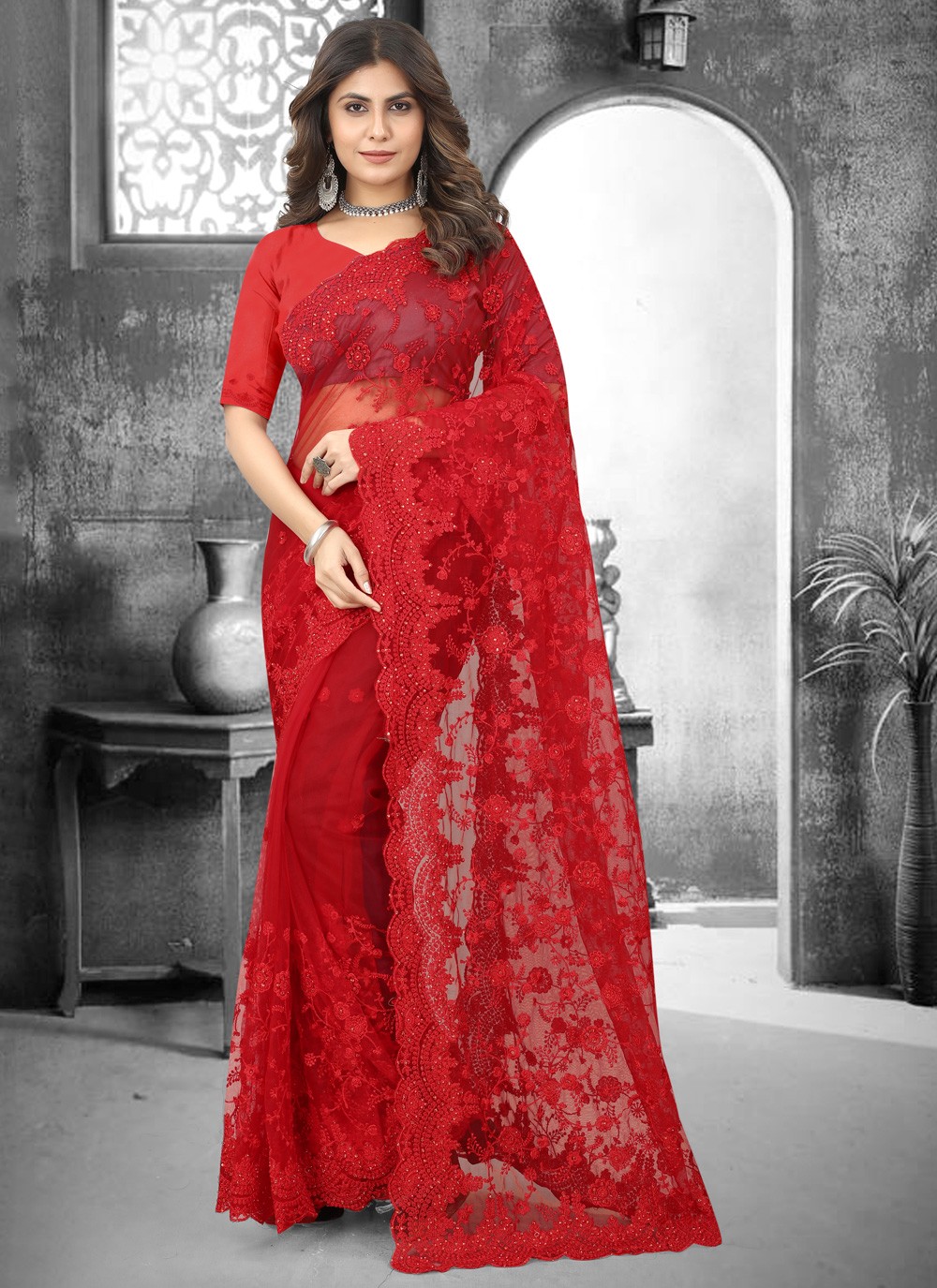 Buy Red Sarees for Women by Crally Online | Ajio.com