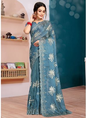 Resham Silk Blue Classic Saree
