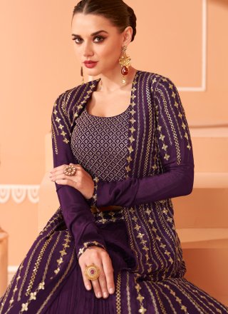 Resham Silk Purple Readymade Lehenga Choli