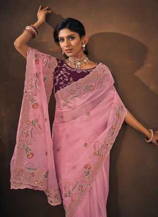 Rose Pink Ceremonial Designer Saree