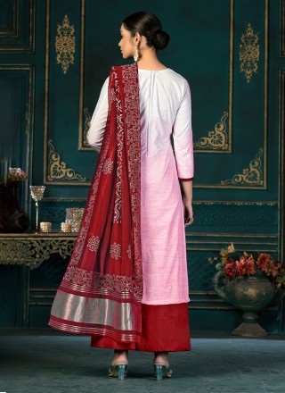Rose Pink Embroidered Casual Straight Salwar Suit