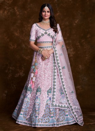 Multicolor Lehenga Silver Colour With Pink & Blue Combination.
