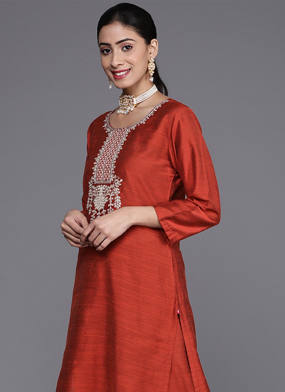 Shop Online Rust Embroidered Pant Style Suit : 253825