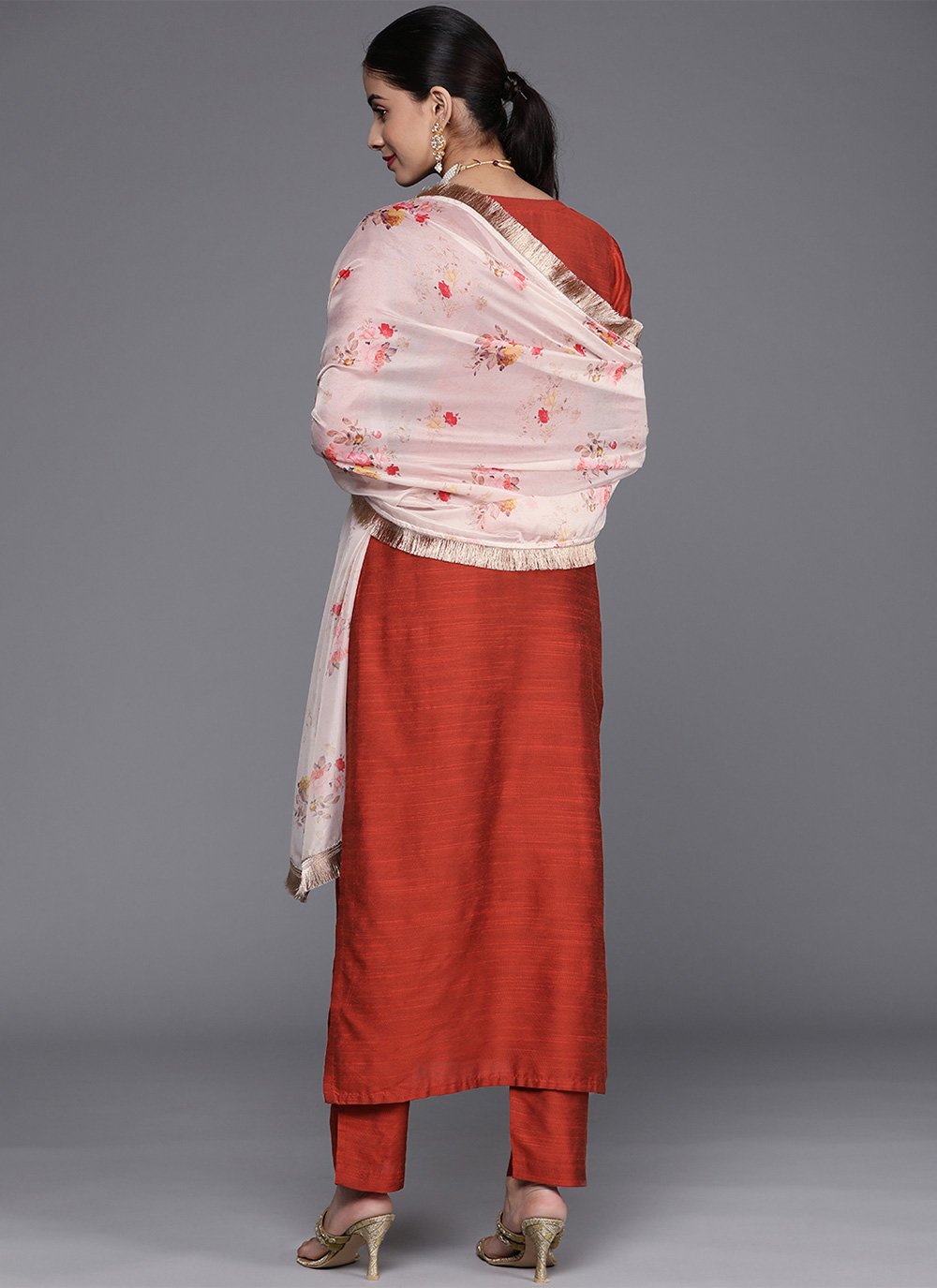 Shop Online Rust Embroidered Pant Style Suit : 253825