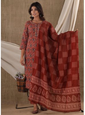 Rust Printed Readymade Salwar Kameez