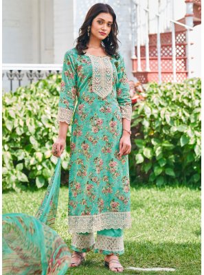 Salwar Kameez Digital Print Cotton in Turquoise
