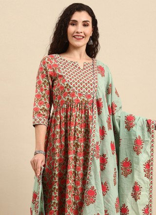 Salwar Kameez Floral Print Cotton in Multi Colour