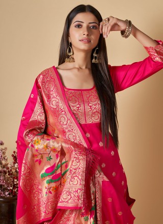 Salwar Kameez Zari Banarasi Silk in Rani