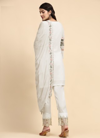 Salwar Suit Embroidered Faux Georgette in White
