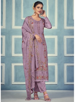 Salwar Suit Embroidered Organza in Mauve 