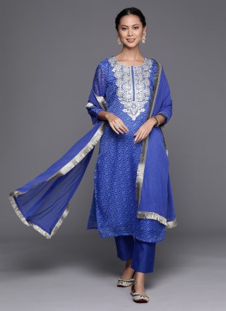 Salwar Suit Embroidered Silk Blend in Blue