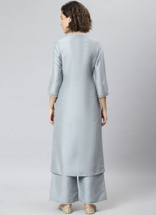 Salwar Suit Plain Poly Silk in Grey
