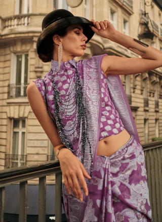 Saree Chikankari Work Handloom Cotton In Purple