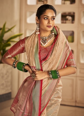 Saree Weaving Banarasi Silk in Cream