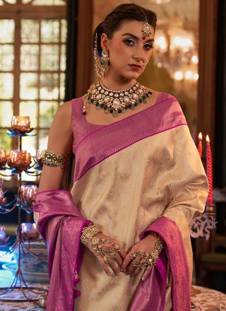 Saree Weaving Kanjivaram Silk in Cream