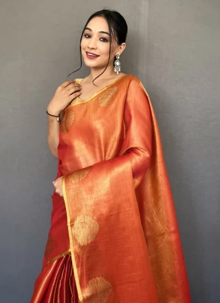 Saree Weaving Silk in Orange