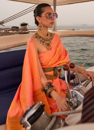 Satin Contemporary Style Saree in Orange
