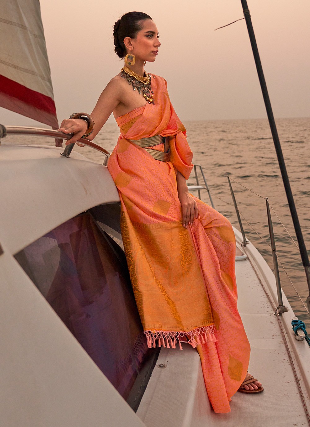 Trending Zari Woven Silk Dusty Orange Saree SARV150185