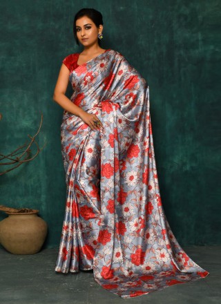 Satin Digital Print Classic Designer Saree
