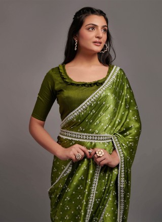 Satin Green Designer Designer Saree