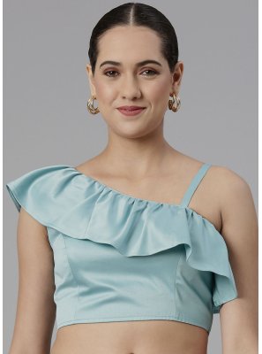 Satin Plain Designer Blouse in Aqua Blue