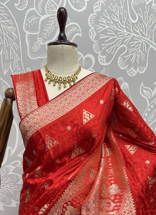 Satin Red Thread Classic Saree
