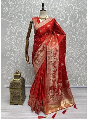 Satin Red Thread Classic Saree