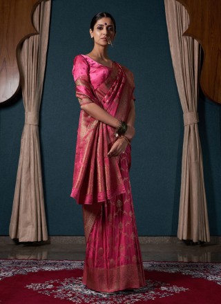 Satin Silk Classic Saree in Pink