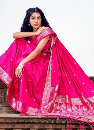 Satin Silk Zari Pink Classic Saree