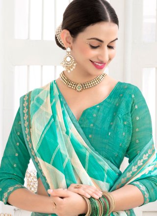 Sea Green Chiffon Classic Sari with Gota and Lace Work