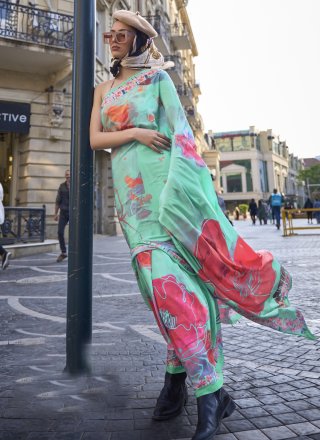 Sea Green Color Contemporary Saree