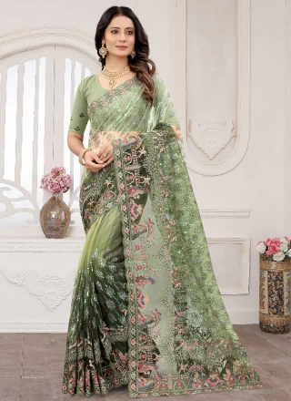 Sea Green Embroidered Classic Saree