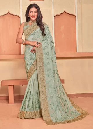 Sea Green Embroidered Classic Saree