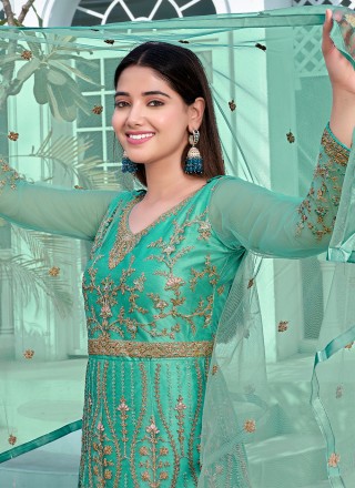 Sea Green Embroidered Floor Length Salwar Kameez