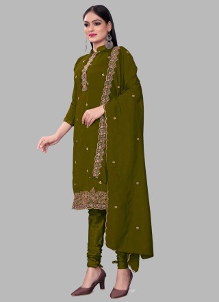 Sea Green Embroidered Silk Churidar Salwar Suit