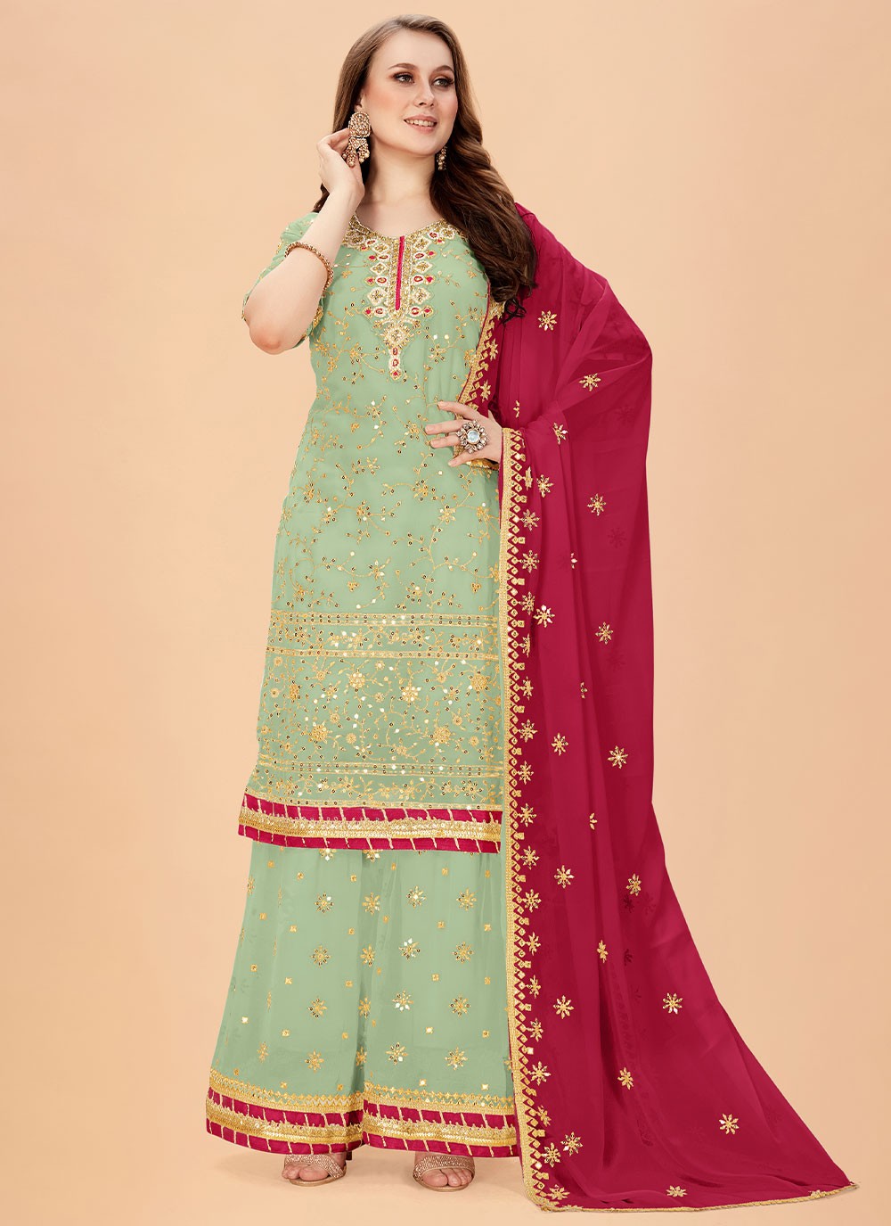 Sea Green Faux Georgette Embroidered Trendy Salwar Suit