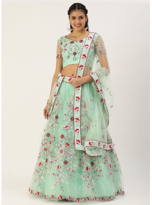 Sea Green Festival Net A Line Lehenga Choli