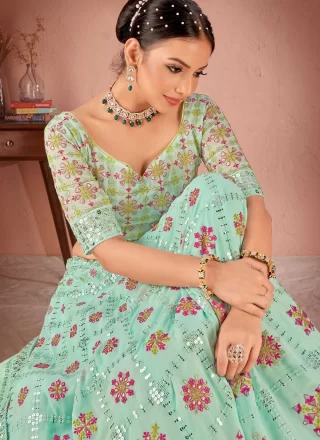 Sea Green Georgette Embroidered, Sequins and Thread Work Lehenga Choli for Ceremonial