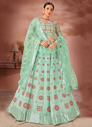 sea green georgette embroidered sequins and thread work lehenga choli for ceremonial 273012
