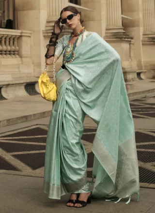 Sea Green Weaving Work Handloom Silk Classic Sari